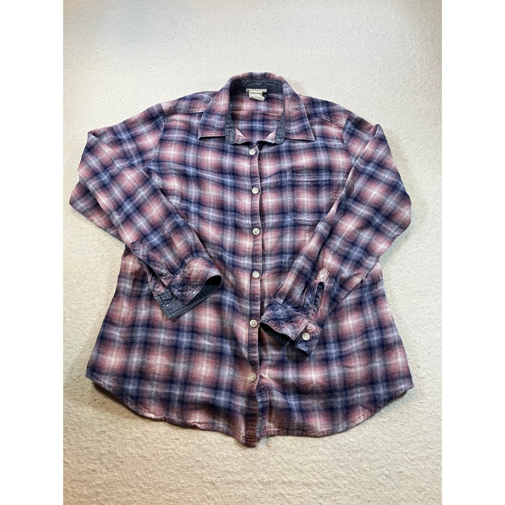 Dickies for Women Flannel Shirt Purple Pink Plaid Long Sleeve Button Down Large